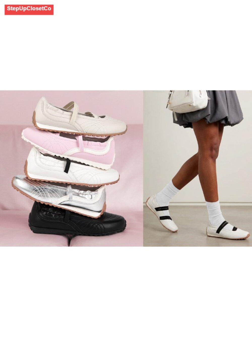 Mary Jane Sneakers Slip On Flats Ballet with Elastic Strap Closed Toe - Picture 6 of 6